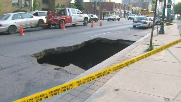 Huge sinkhole on Eglinton Avenue