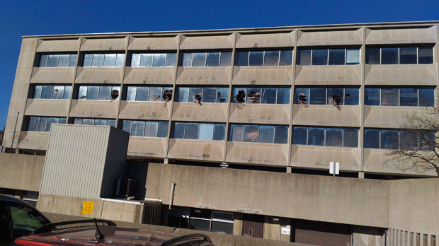 vandals smash windows at Etobicoke Civic Centre