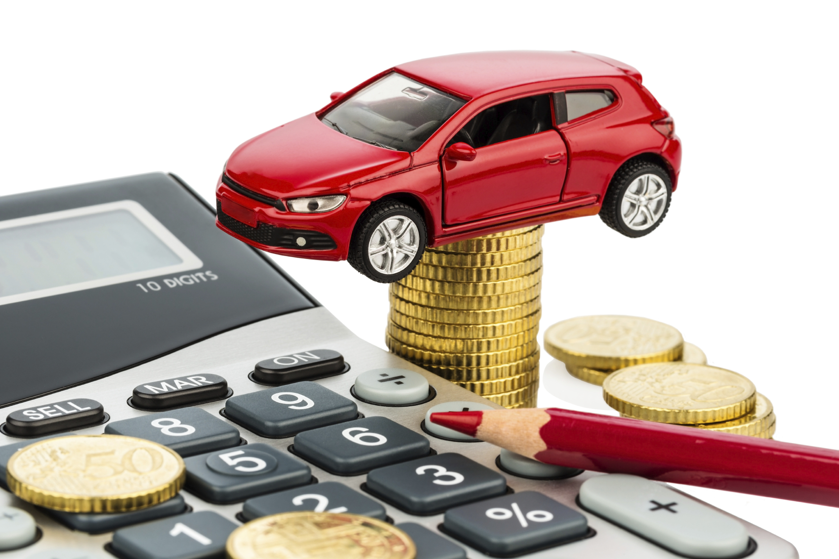 car and calculator. rising costs for car purchase, lease, service, refueling and insurance