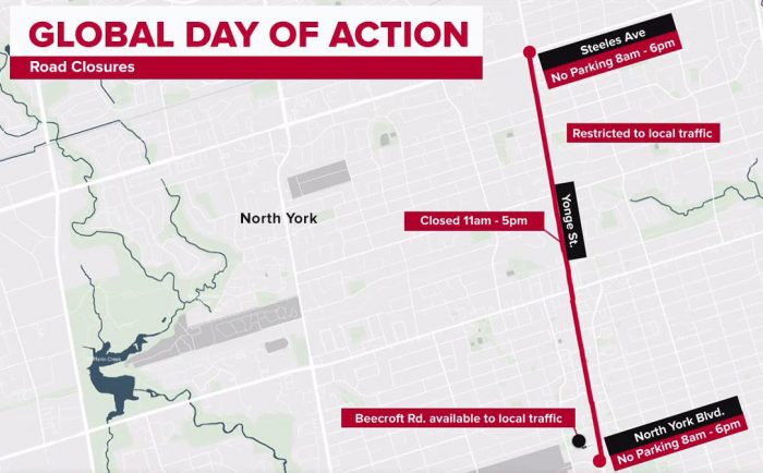 ДВИЖЕНИЕ ПО YONGE  SYTREET БУДЕТ ПЕРЕКРЫТО! В СУББОТУ В СЕВЕРНОМ ЙОРКЕ ПРОЙДЁТ МАССОВЫЙ МИТИНГ. 